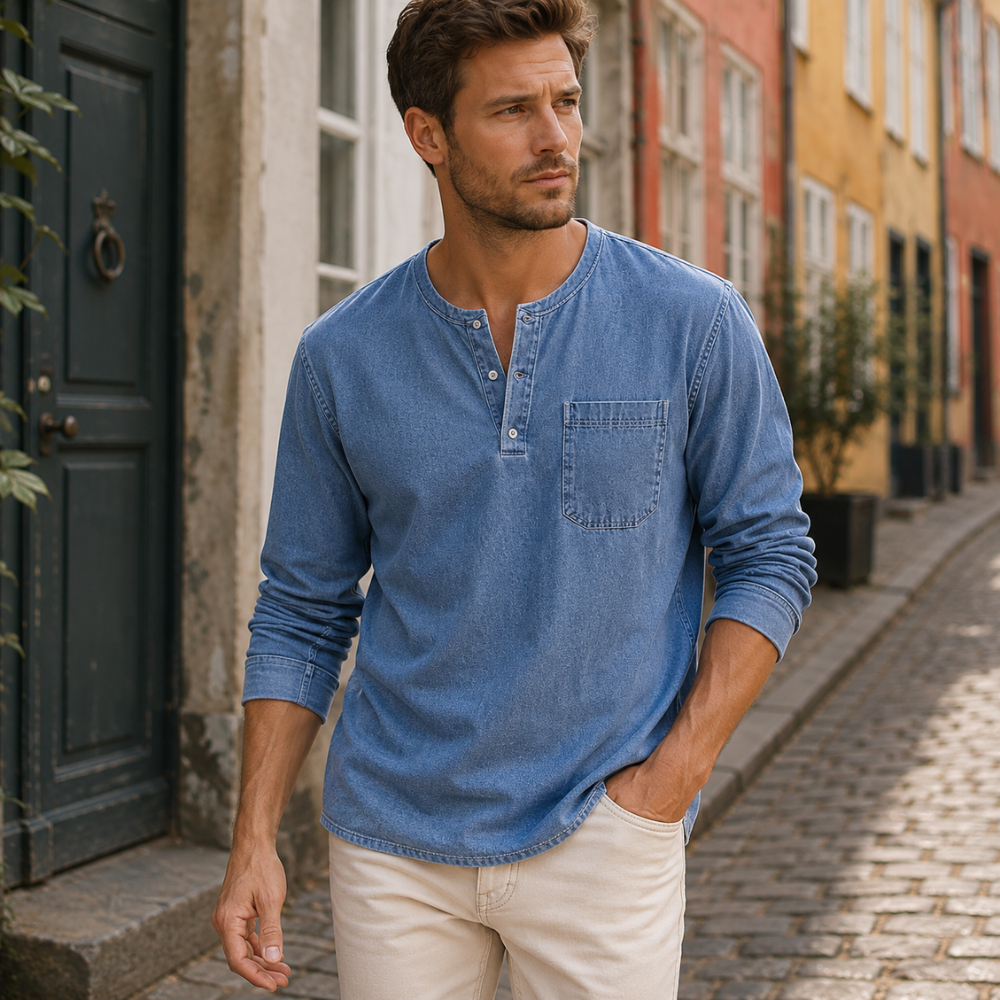 Herre-skjorte med lange ærmer | Afslappet pasform & moderne detaljer | Stilren & Casual Hverdagsstil