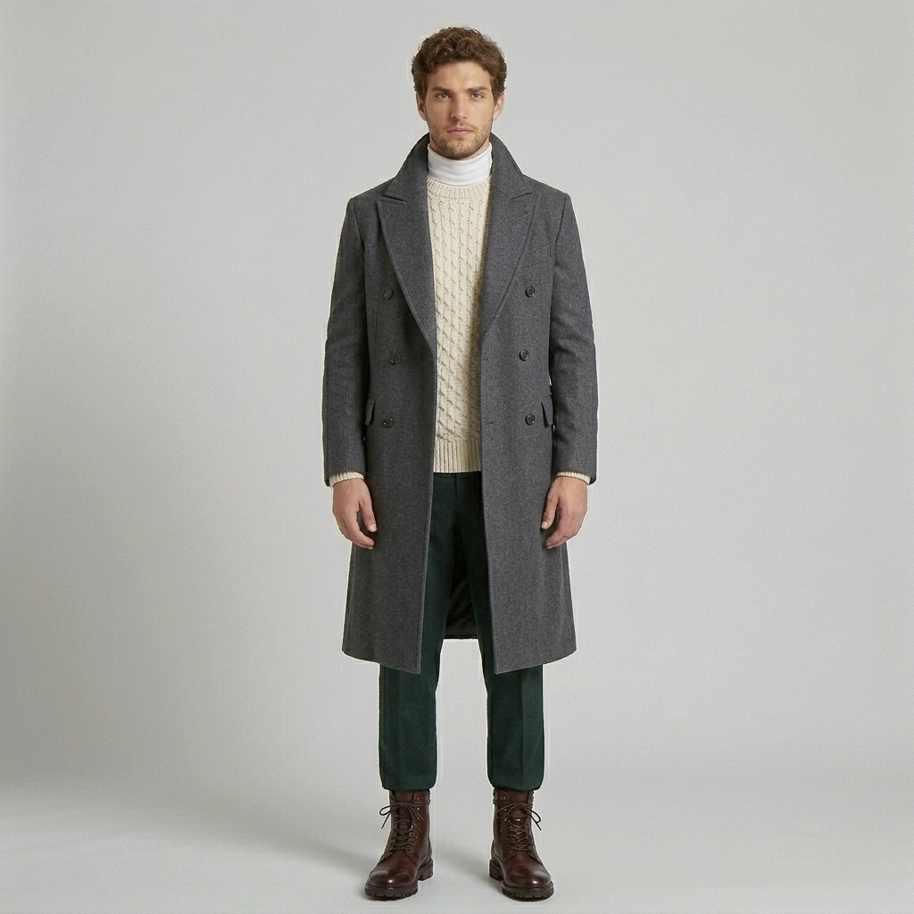 Dobbeltradet uldfrakke