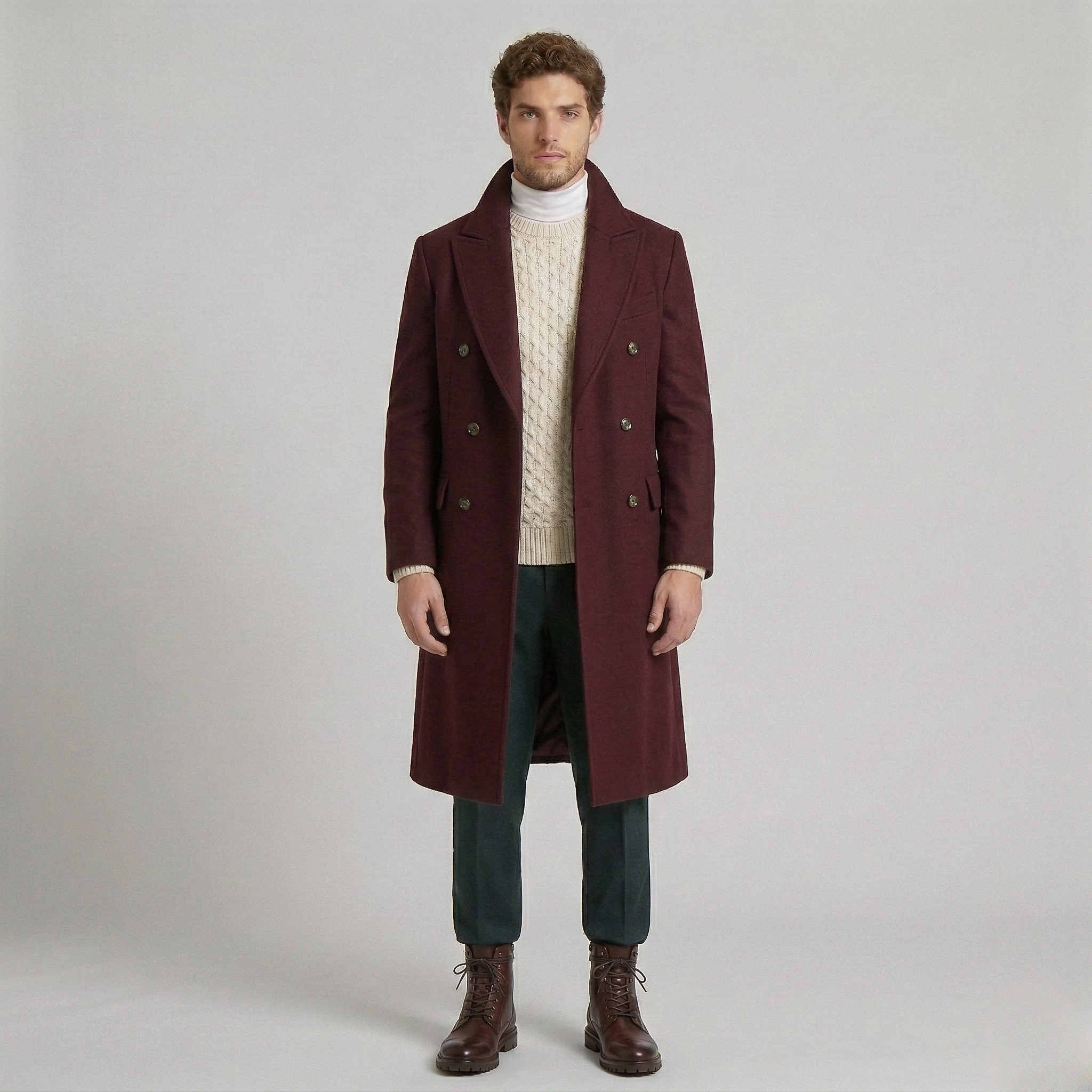 Dobbeltradet uldfrakke