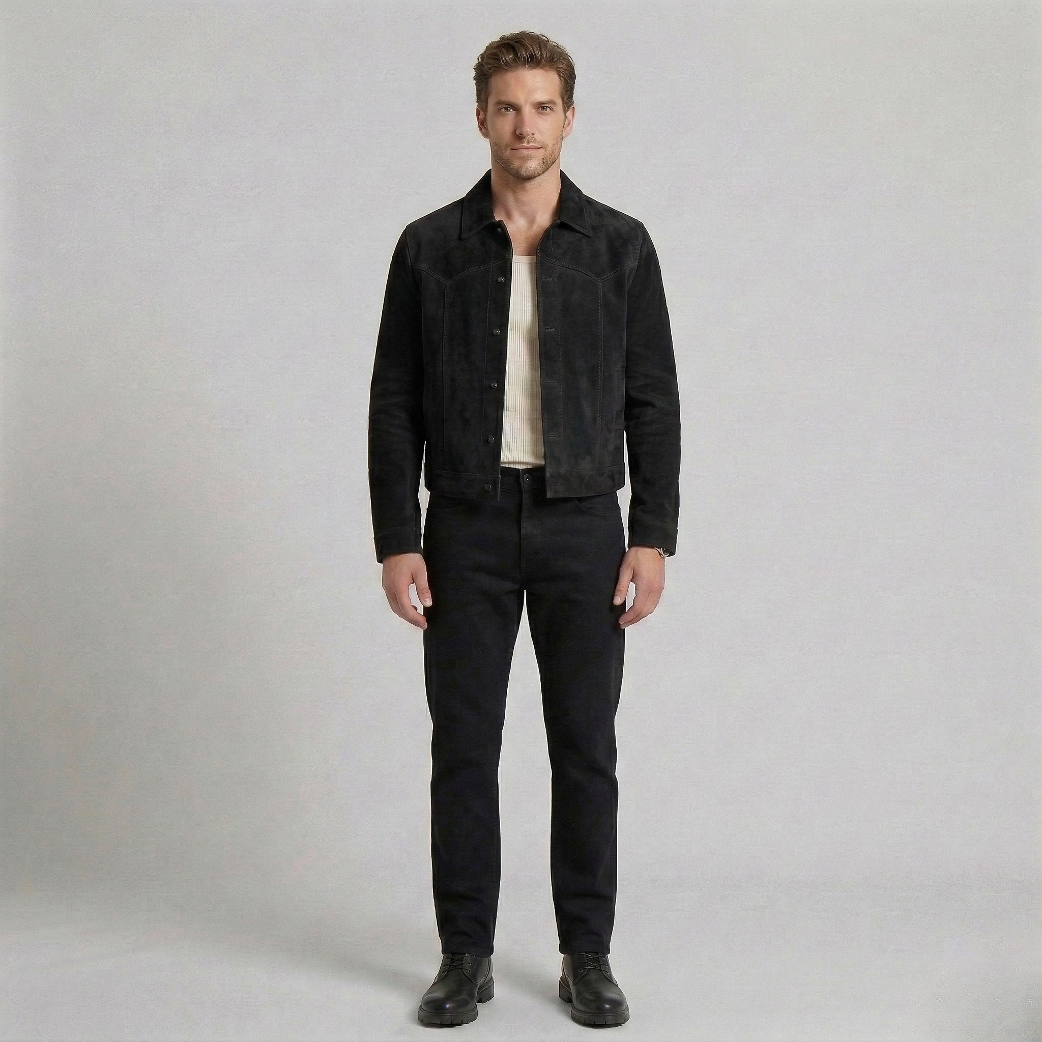 Vintage ruskindsjakke med knapper