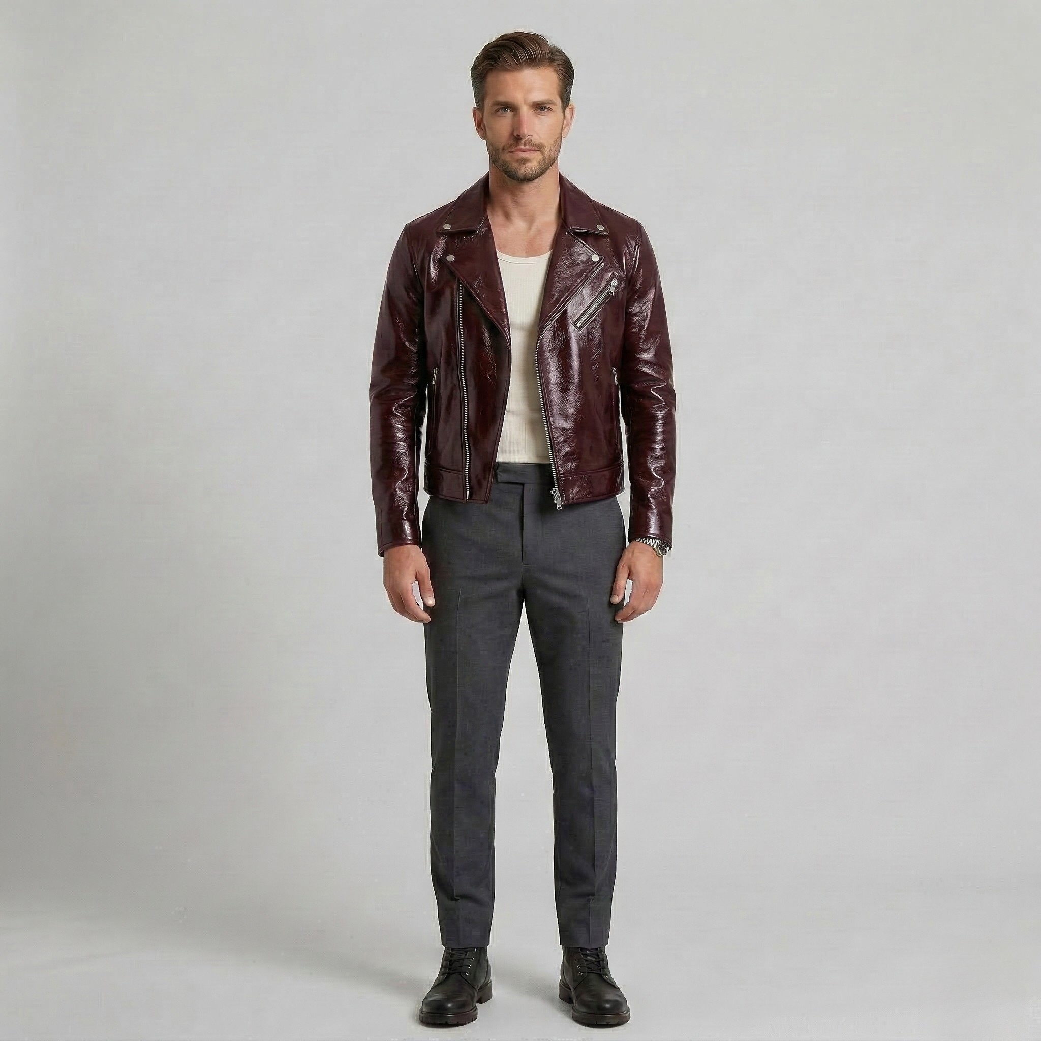 Glanset Moto læderjakke