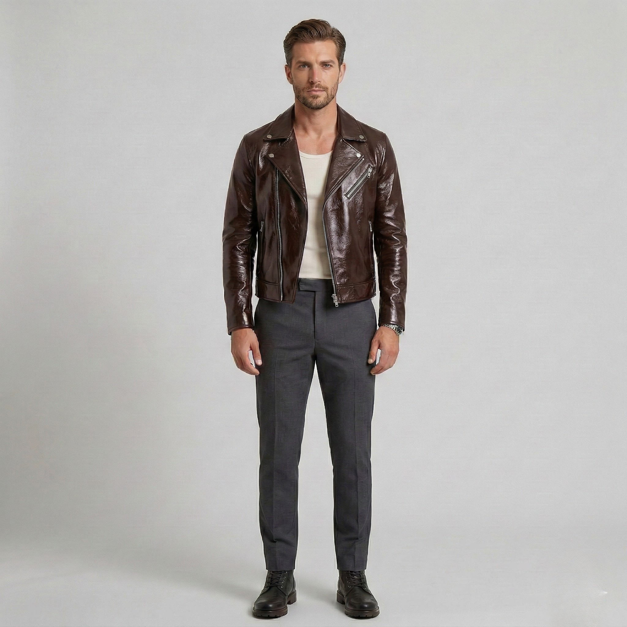 Glanset Moto læderjakke