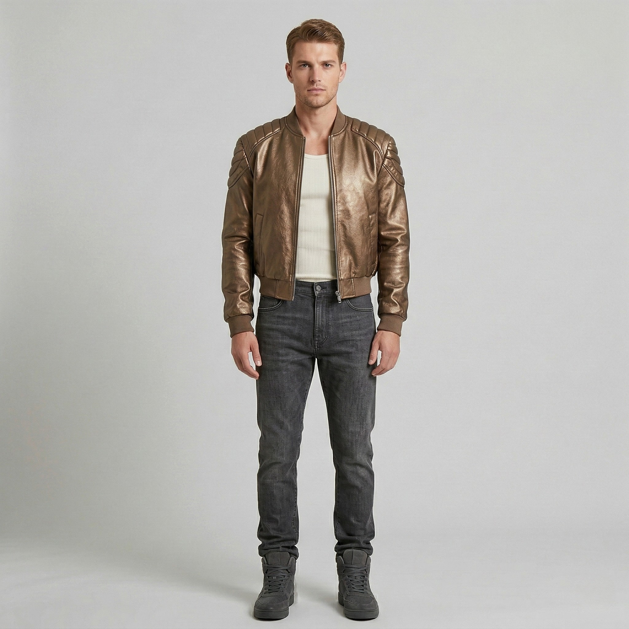 Metallisk quiltet bomberjakke