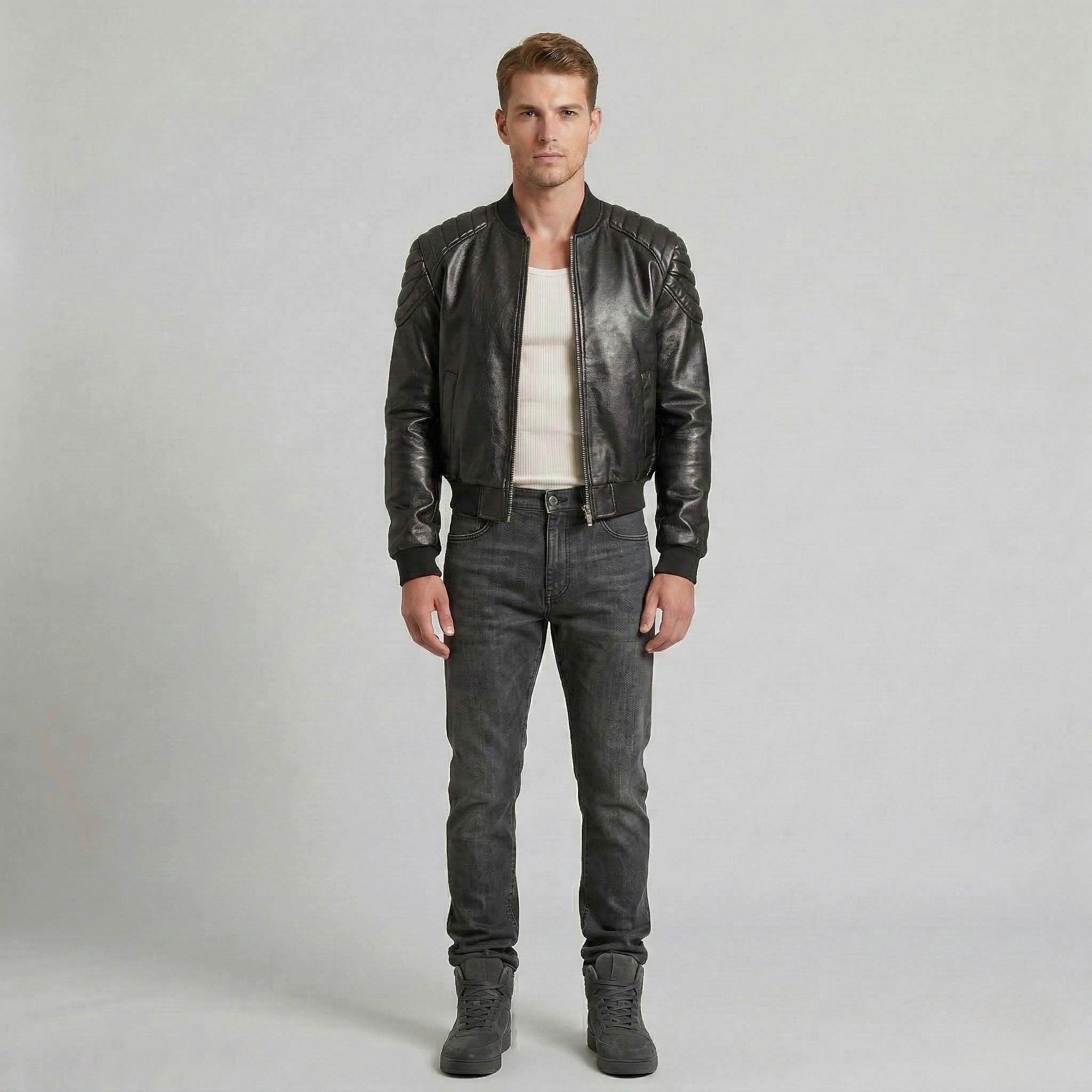 Metallisk quiltet bomberjakke