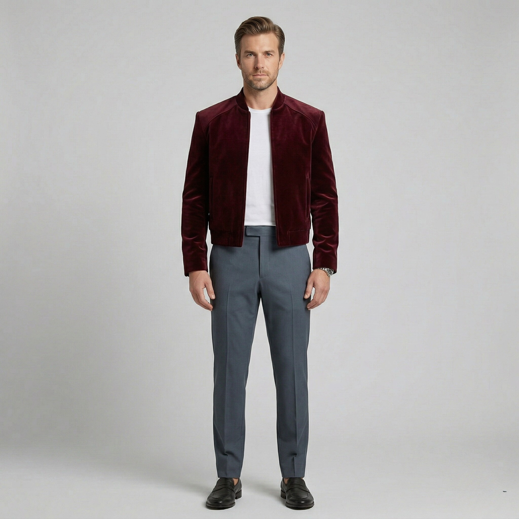 Moderne bomberjakke med fløjlsfinish