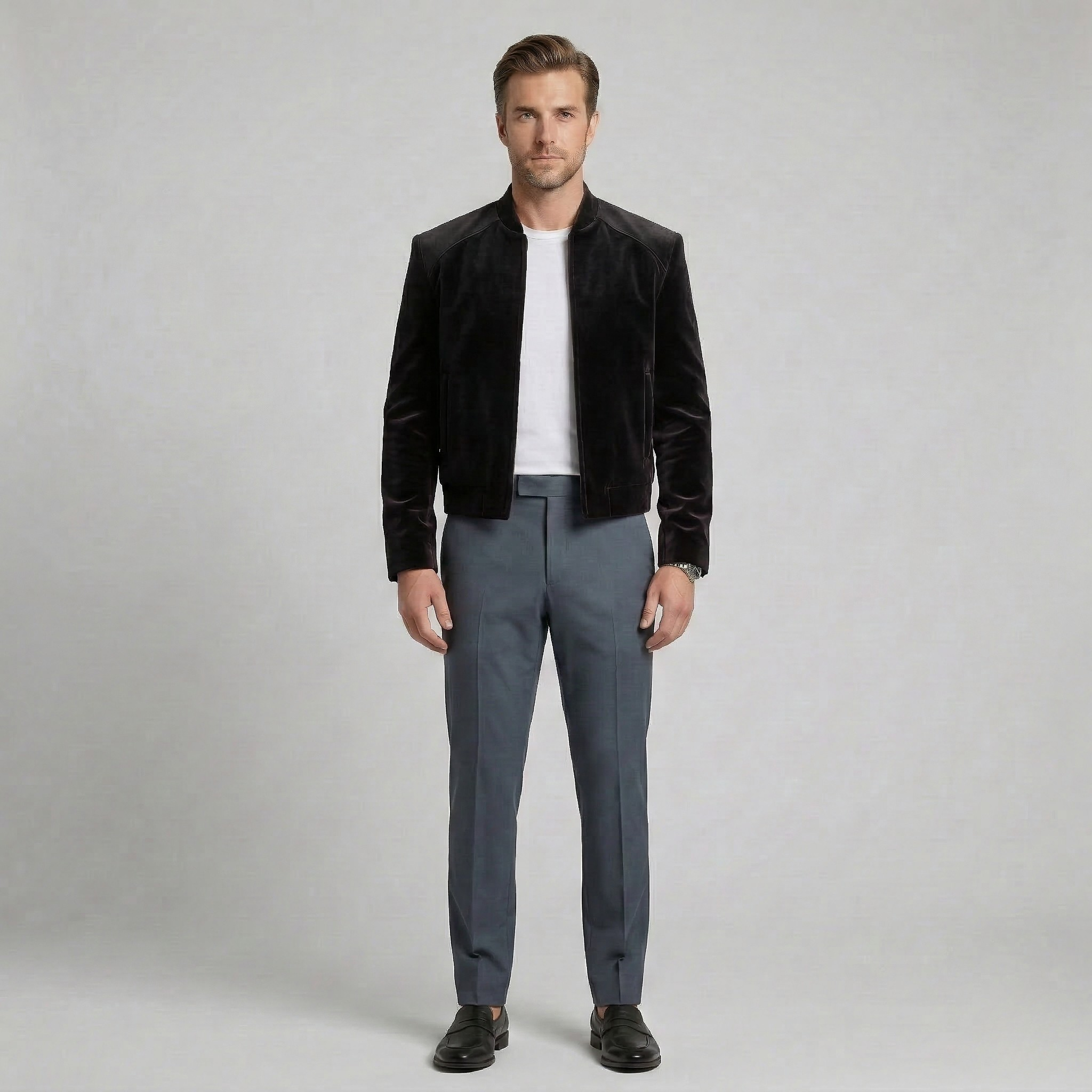 Moderne bomberjakke med fløjlsfinish