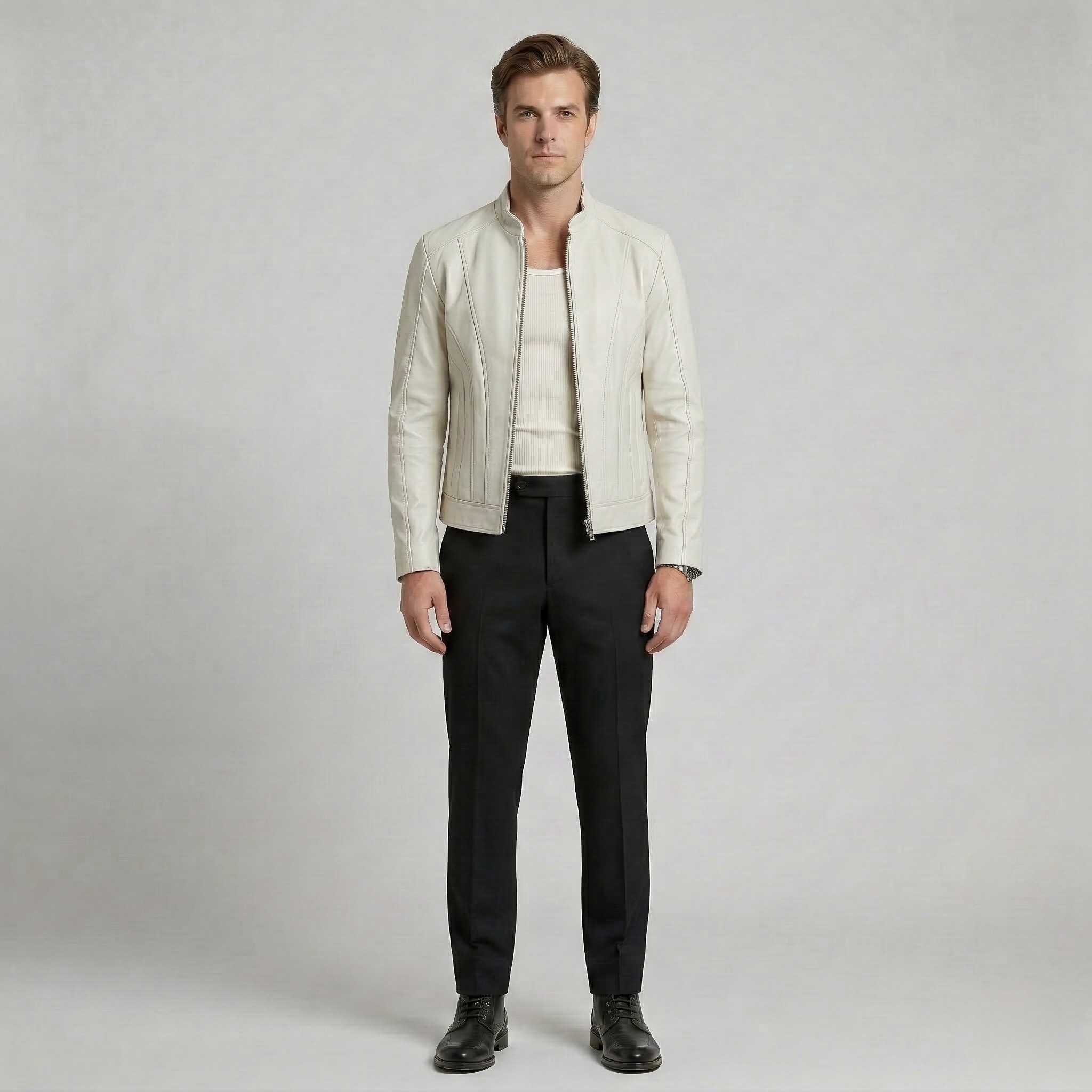 Struktureret minimalistisk læderjakke