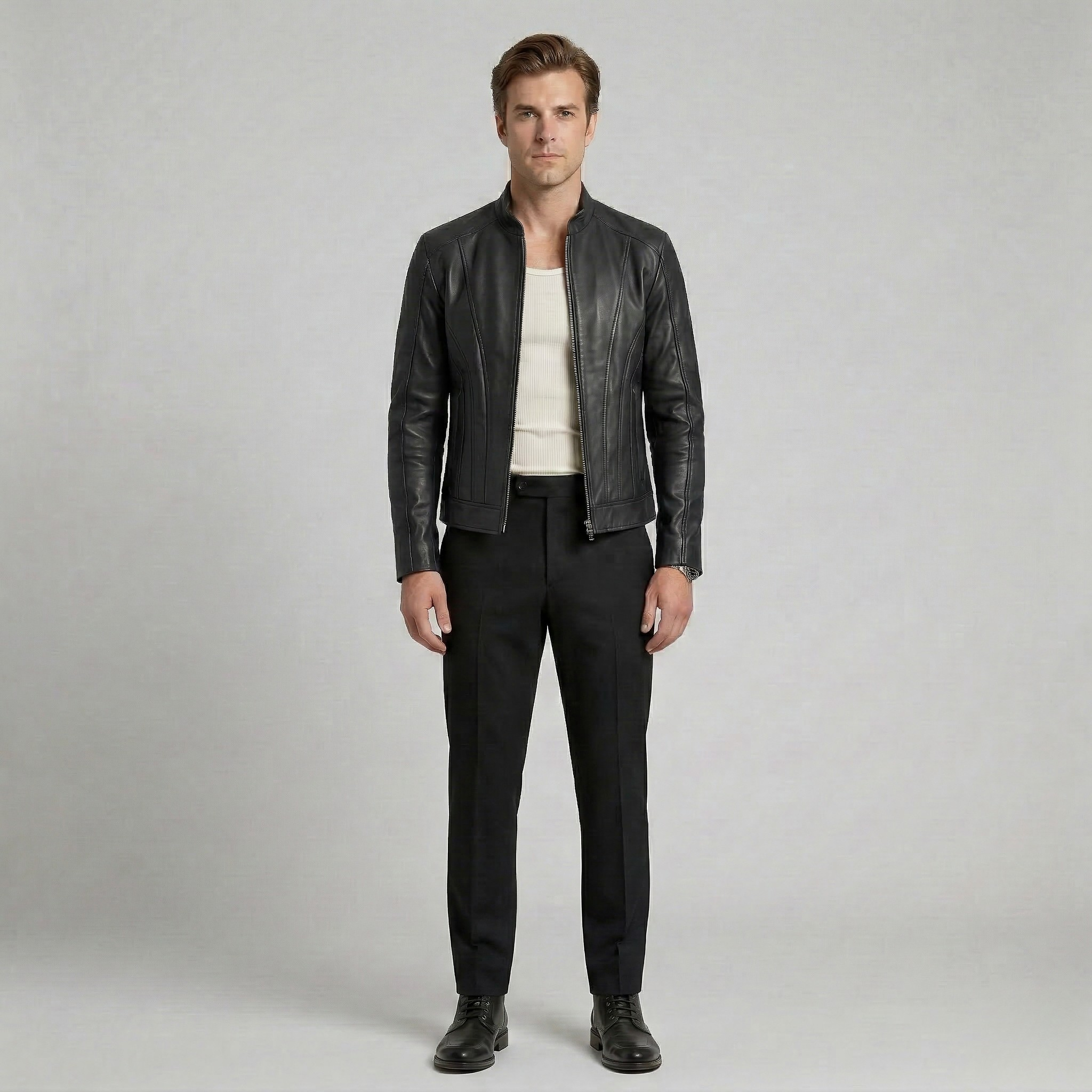 Struktureret minimalistisk læderjakke