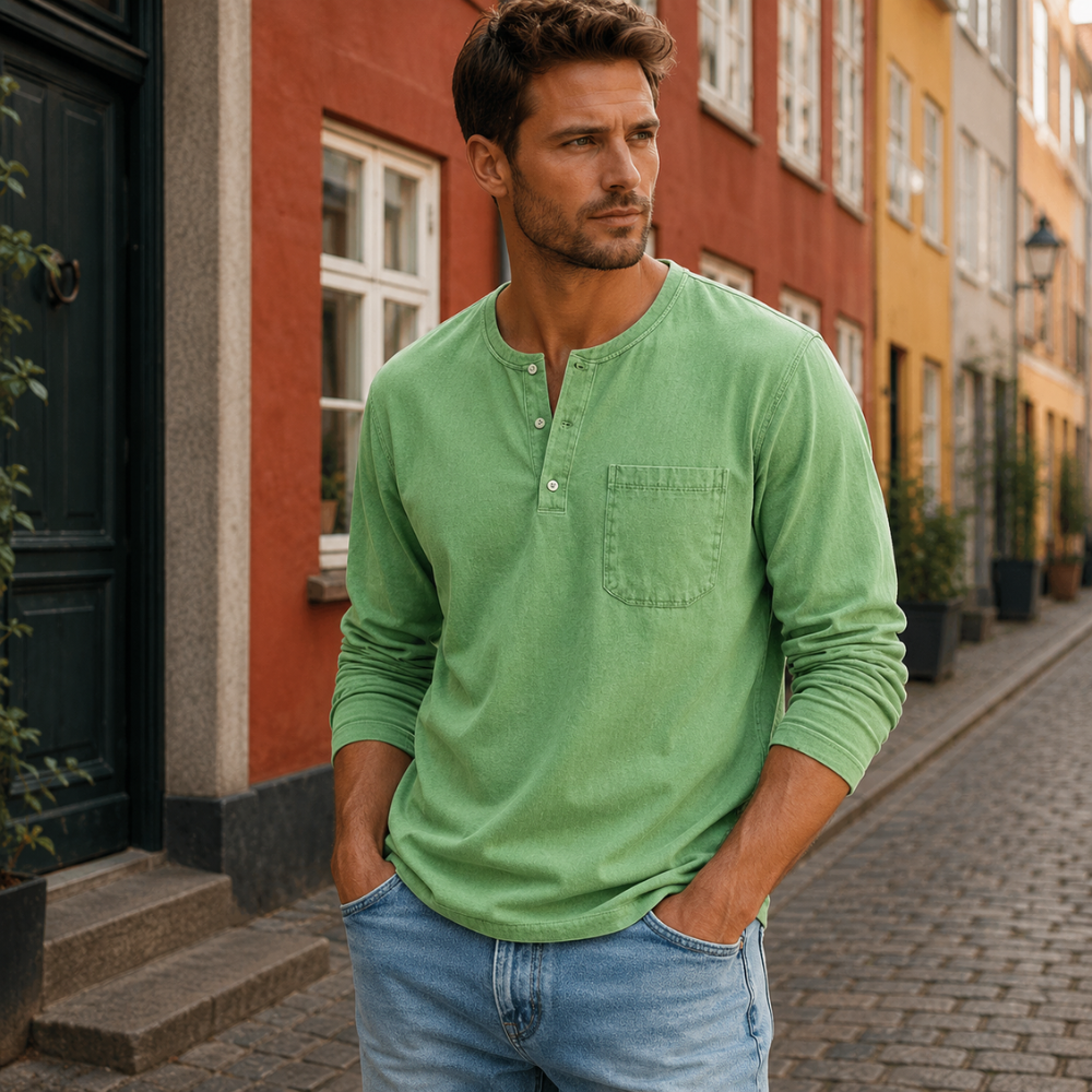 Herre-skjorte med lange ærmer | Afslappet pasform & moderne detaljer | Stilren & Casual Hverdagsstil