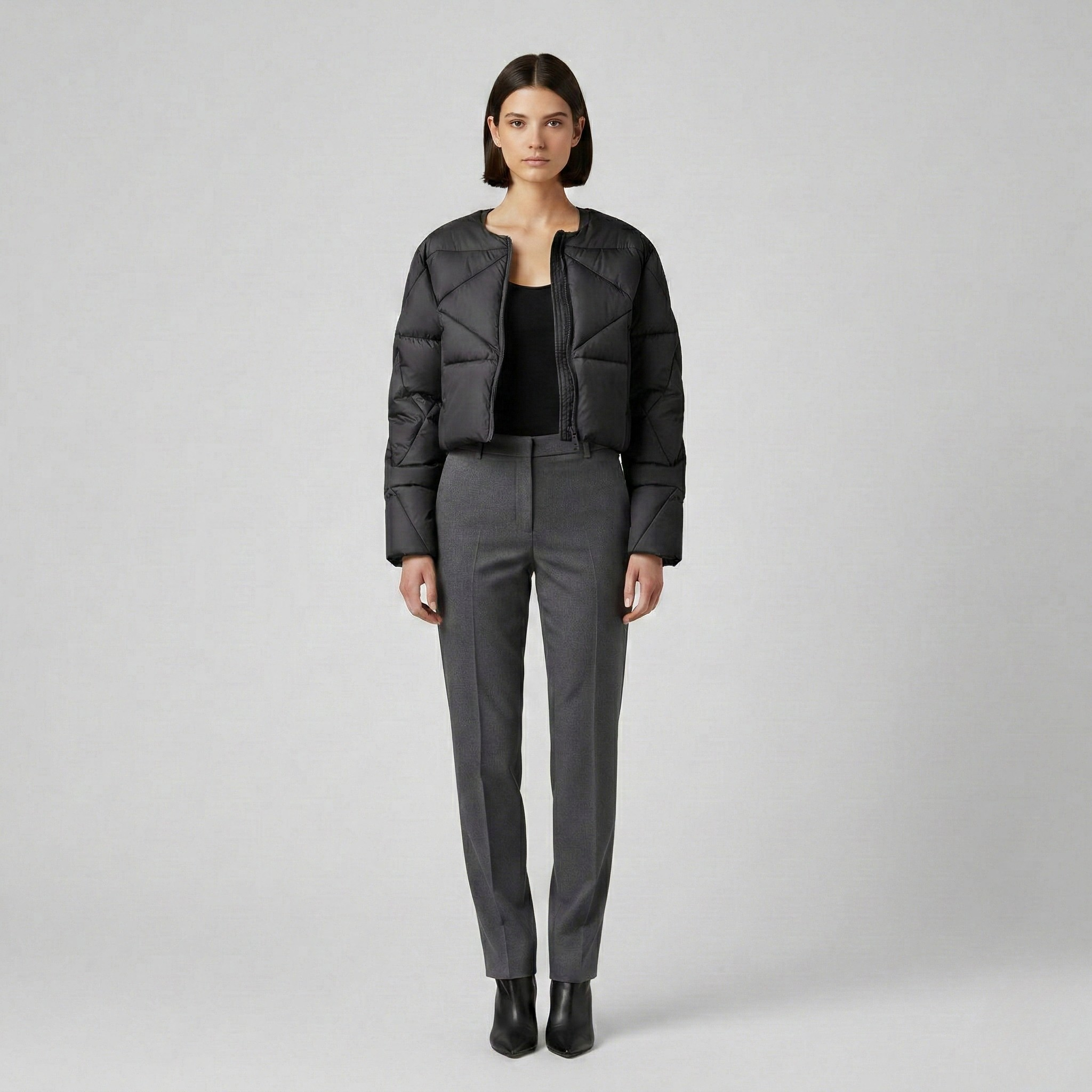 Quiltet kort pufferjakke