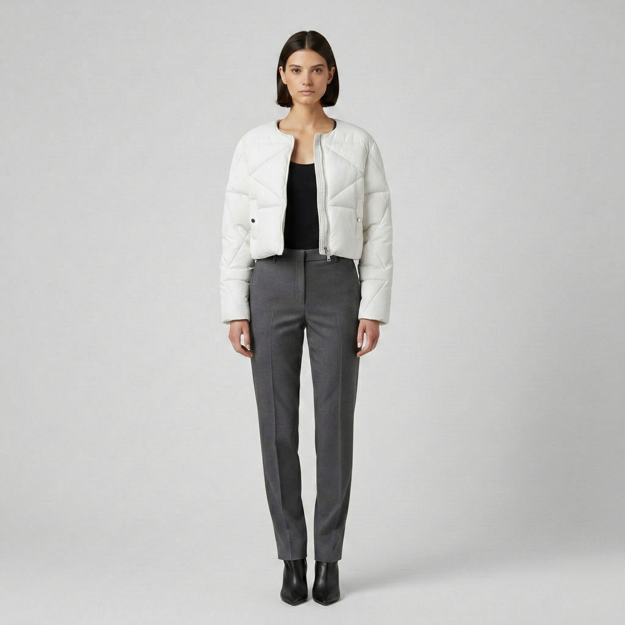 Quiltet kort pufferjakke