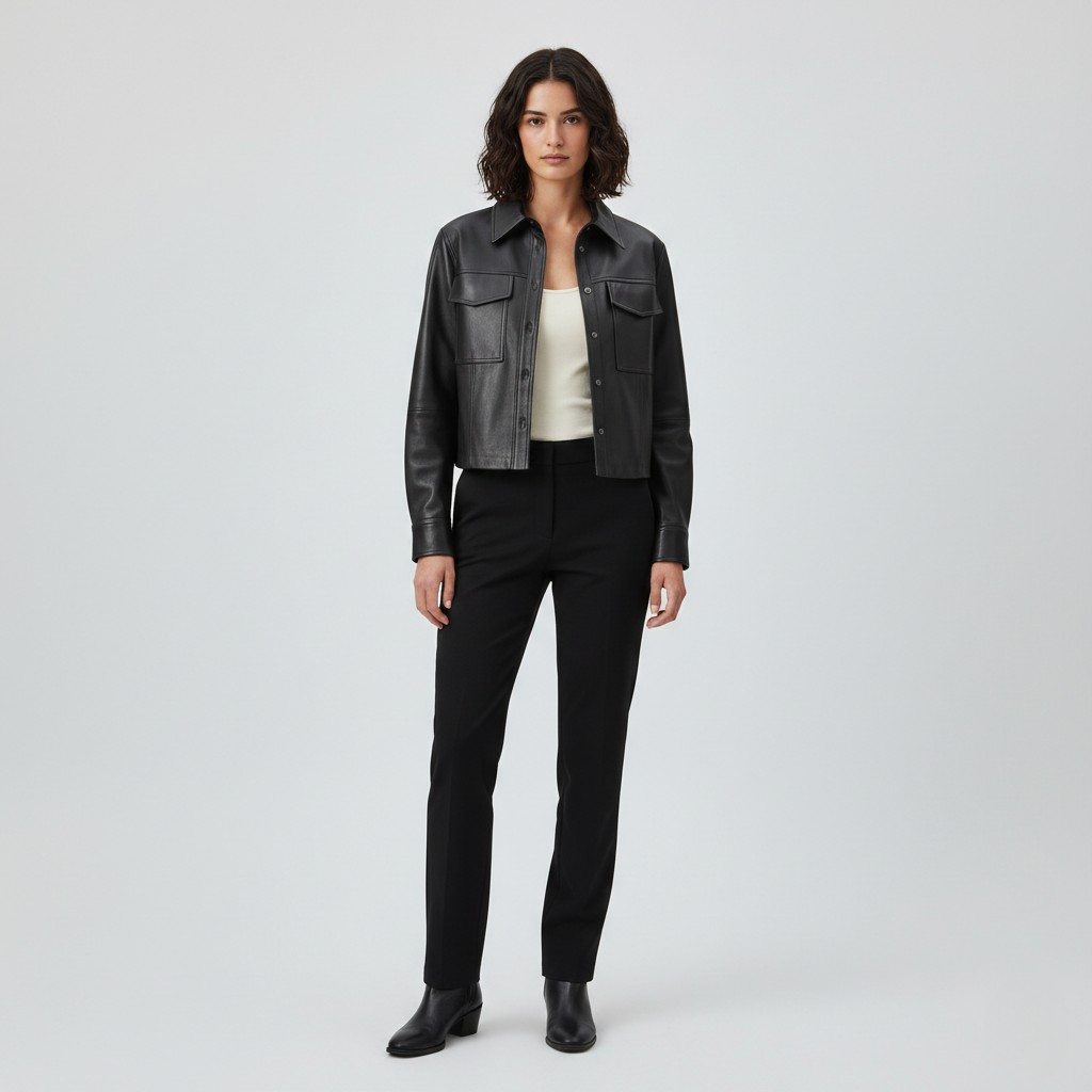 Kort læderjakke i utility-stil