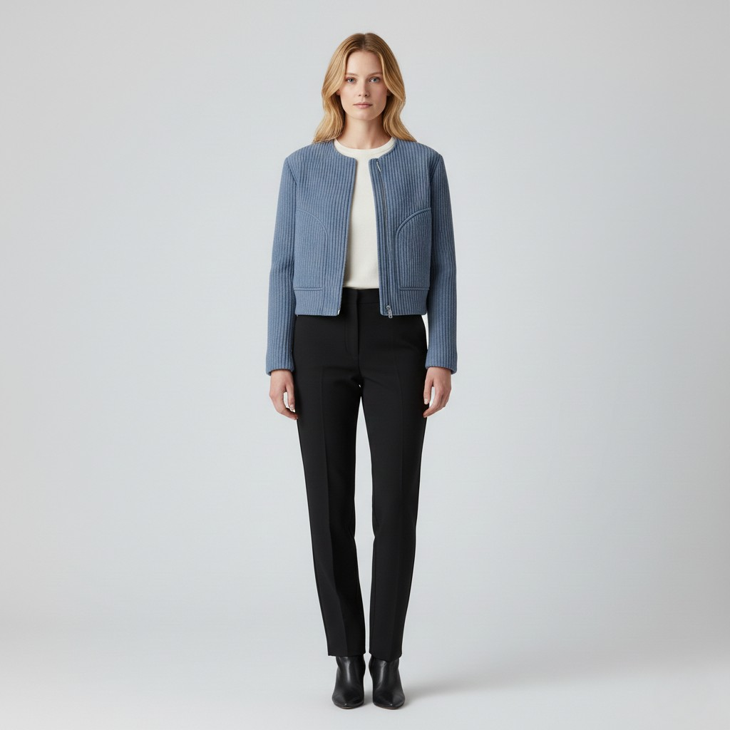 Ribbet tekstureret kort jakke