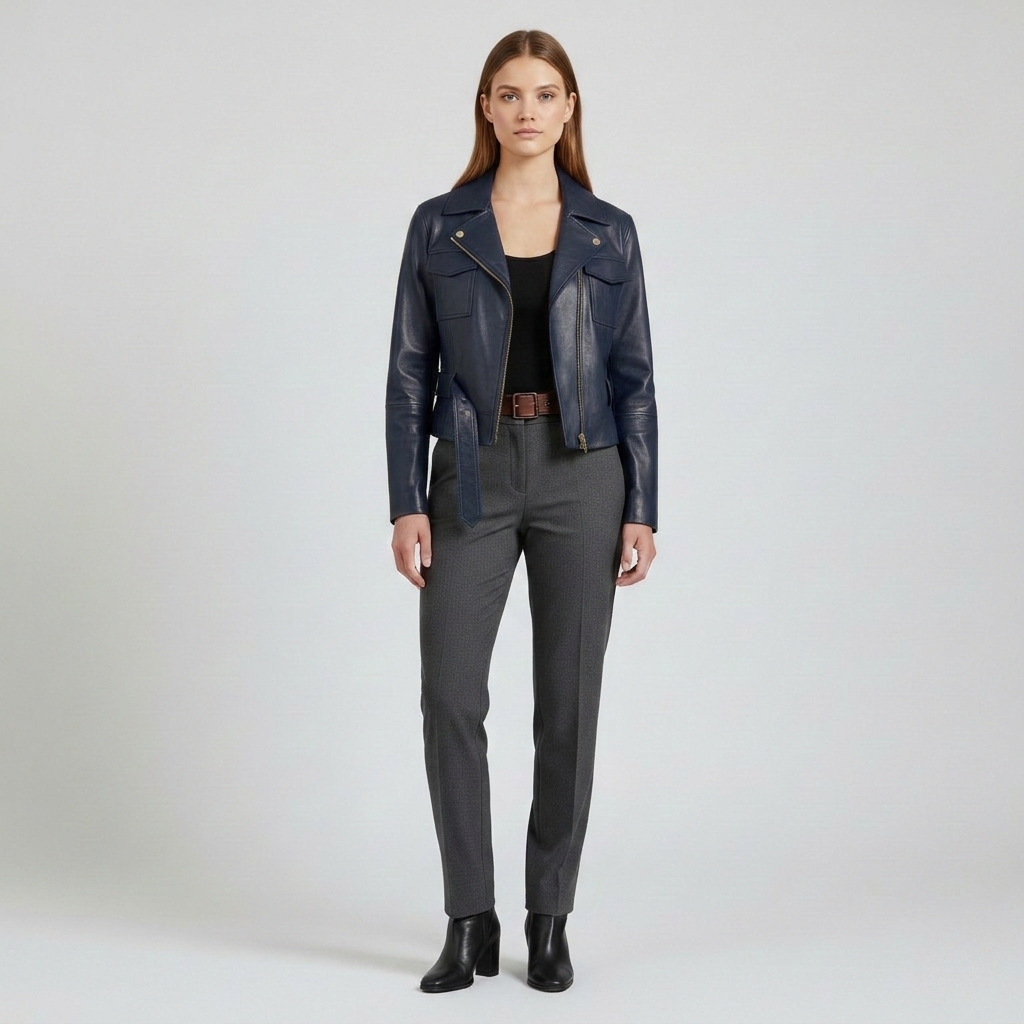 Kort læderjakke med bælte