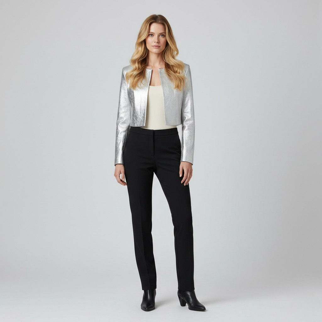 Metallisk kort jakke med statement-design