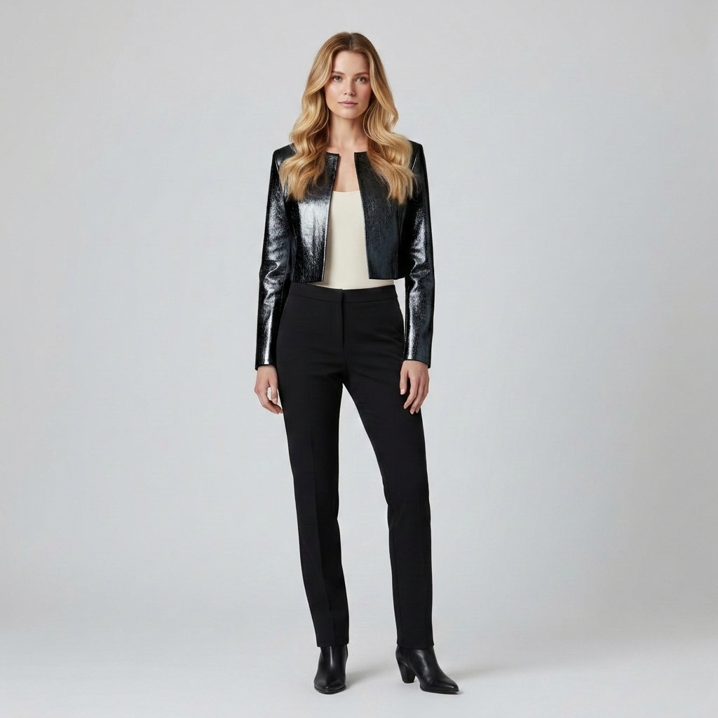 Metallisk kort jakke med statement-design