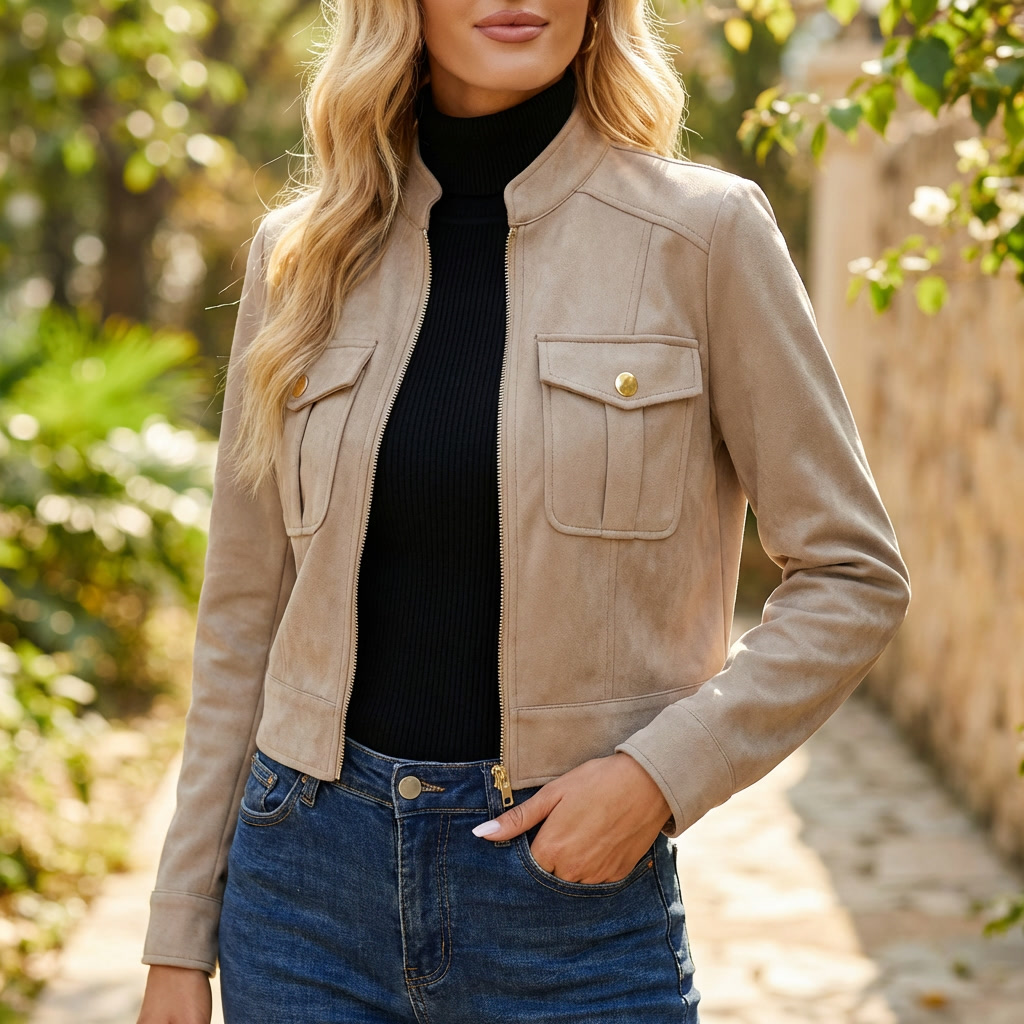 Jakke med Lynlås | Brystlommer Design | Moderne & Kort Hverdagsstil