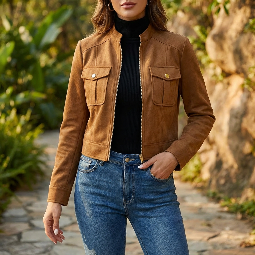 Jakke med Lynlås | Brystlommer Design | Moderne & Kort Hverdagsstil