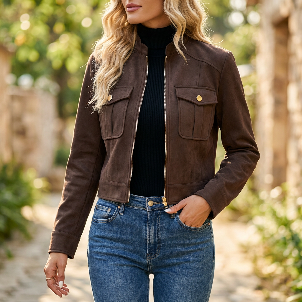 Jakke med Lynlås | Brystlommer Design | Moderne & Kort Hverdagsstil