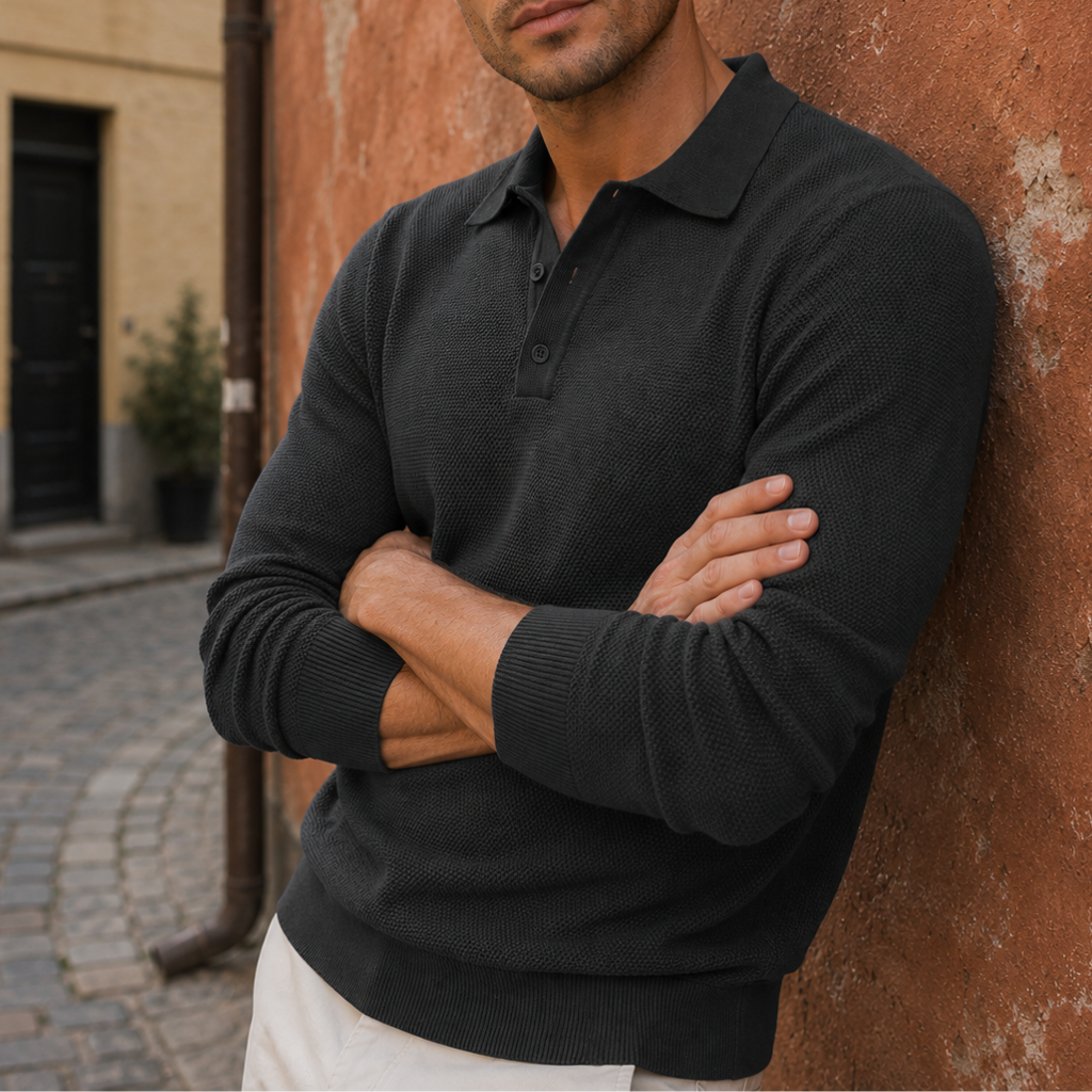 Polo til mænd med Strikket Struktur | Klassisk Krave Design | Elegant & Komfortabel Pasform