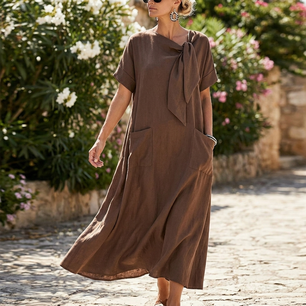 Kjole med Løs Silhuet | V-Hals & Bindebånd | Afslappet & Elegant Komfort