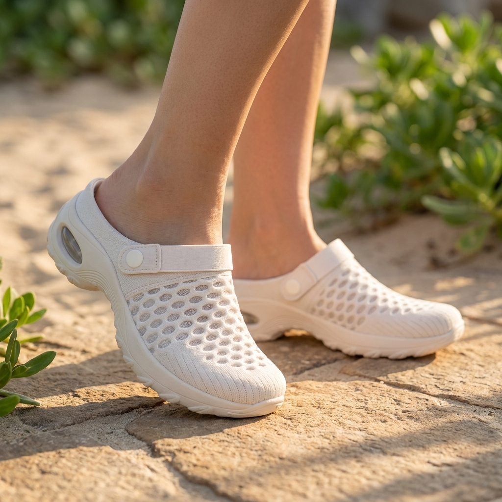 Træsko til Dame med Ventileret Design | Justerbar Hælrem & Stødabsorbering | Komfortabel & Praktisk Stil