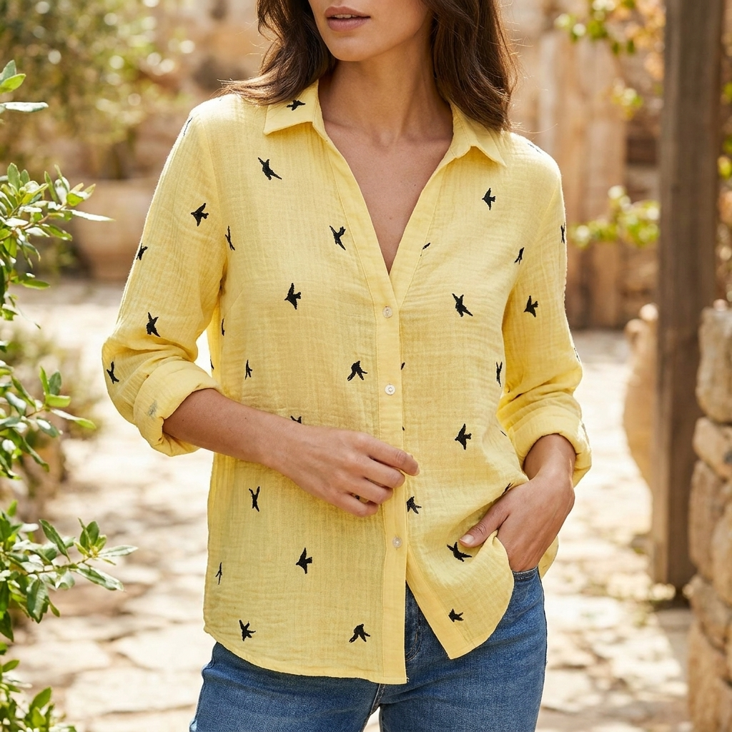 Bluse til Dame med Knaplukning | Afslappet Pasform & Let Struktur | Komfortabel & Feminint Design