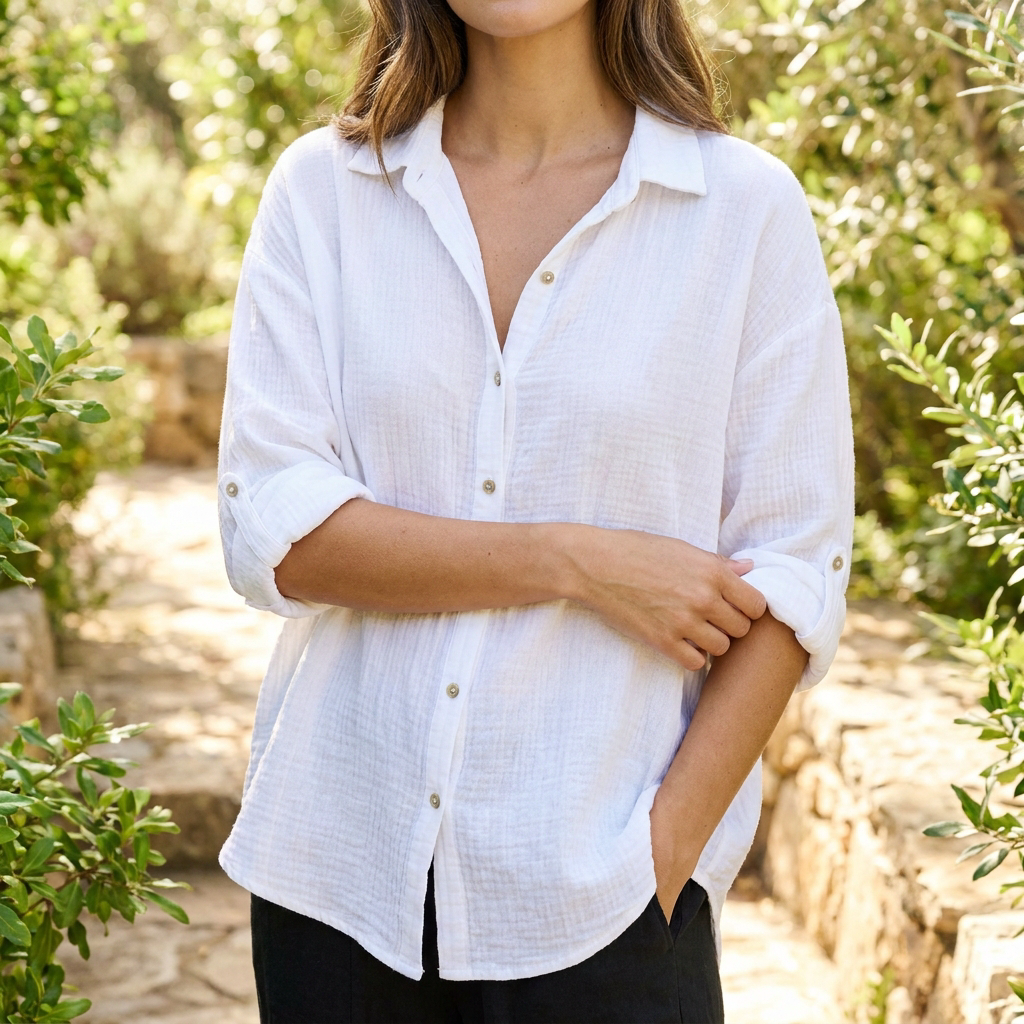 Bluse til Dame med Knaplukning | Afslappet Pasform & Let Struktur | Komfortabel & Feminint Design