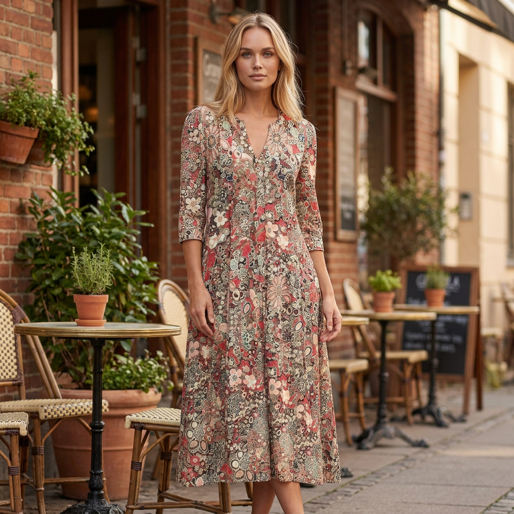 Midi Kjole til Kvinder | V-Hals Design | Komfortabel & Elegant Pasform