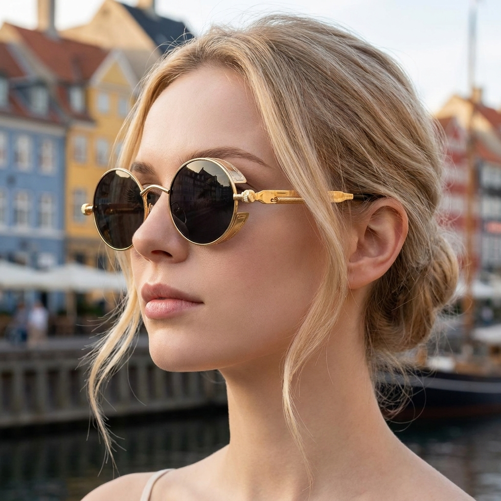 Moderne Vintage Solbriller | Runde Linser & Let Metalstel | Tidløs Stil med UV400-beskyttelse