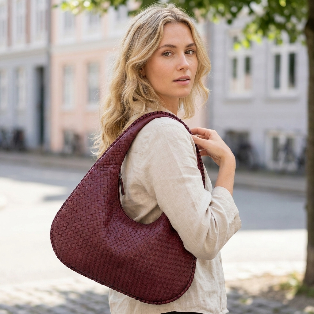 Håndvævet Vintage-Taske med Rummelig Silhuet | Lynlåslukning & Bred Skulderrem | Praktisk Hverdagsstil