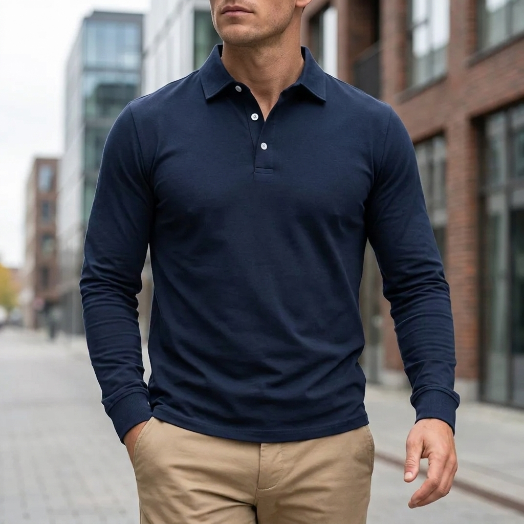 Langærmet Poloshirt med Klassisk Krave | Knaplukning & Slank Pasform | Komfortabel & Tidløs Hverdagsstil