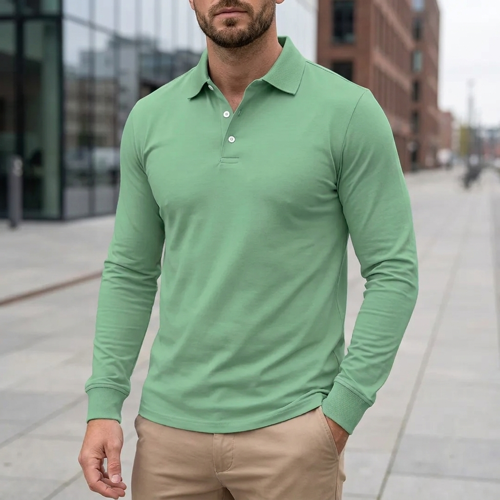 Langærmet Poloshirt med Klassisk Krave | Knaplukning & Slank Pasform | Komfortabel & Tidløs Hverdagsstil