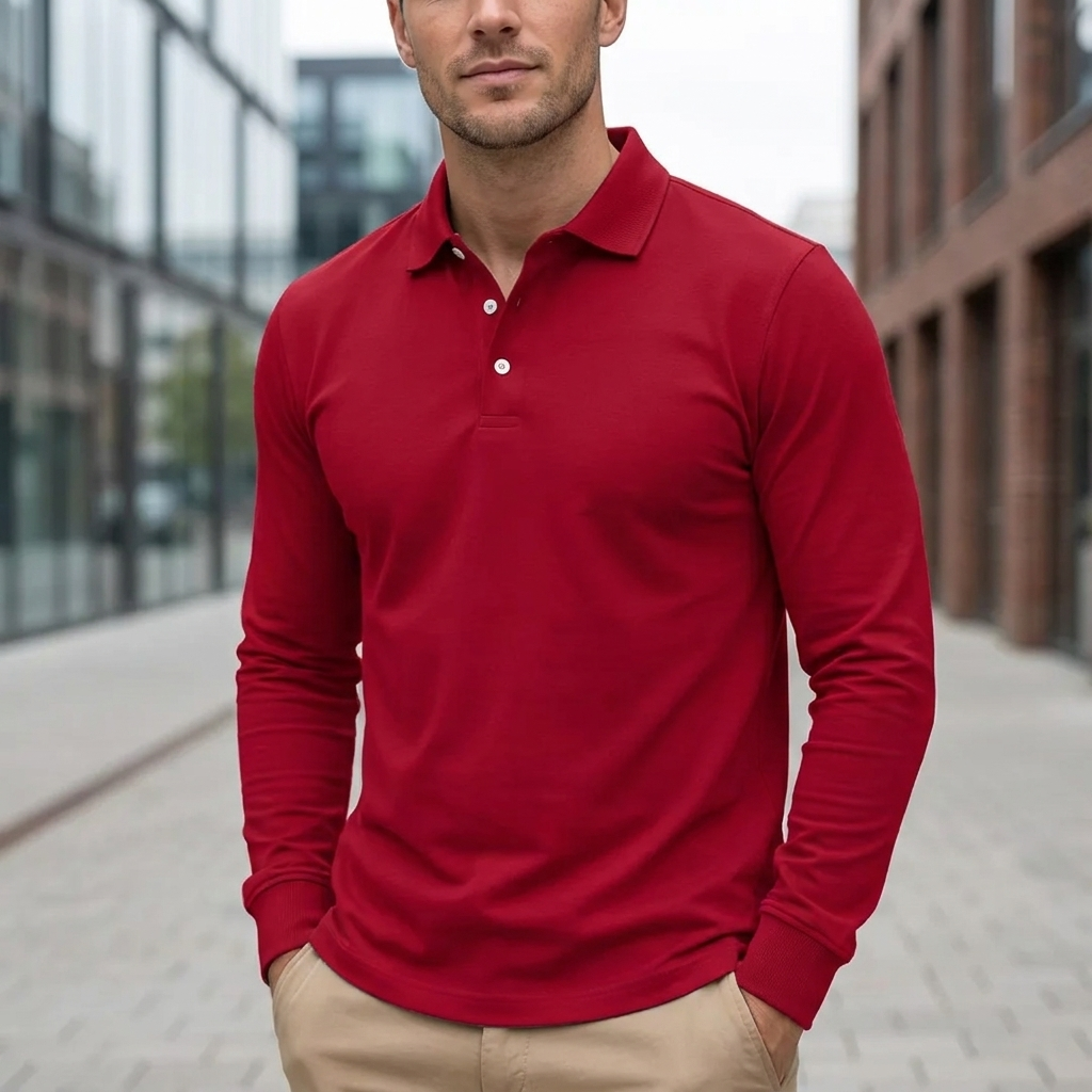 Langærmet Poloshirt med Klassisk Krave | Knaplukning & Slank Pasform | Komfortabel & Tidløs Hverdagsstil