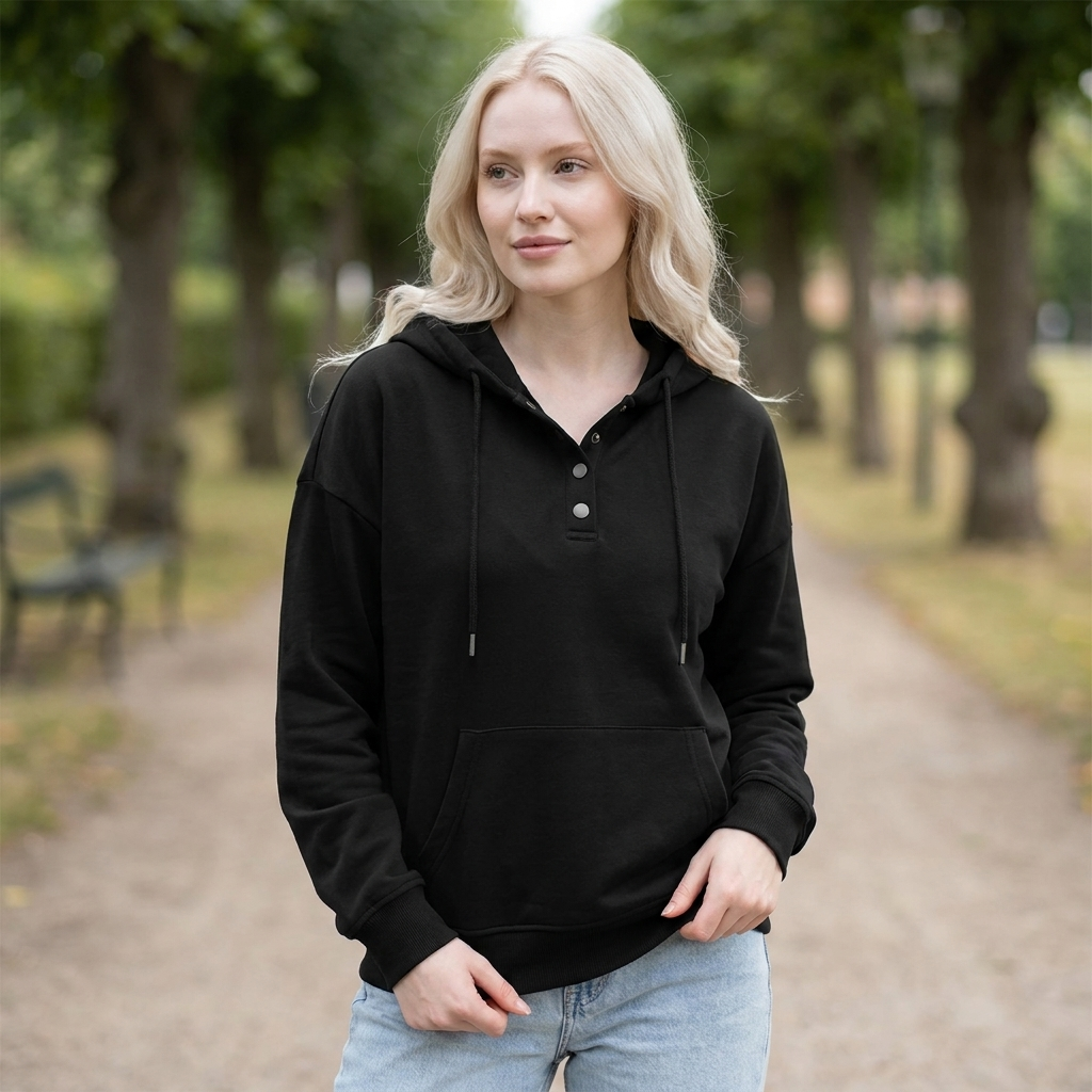 Afslappet Hættetrøje med Hætte | Trykknaplukning & Kængurulomme | Blød & Komfortabel Hverdagsstil