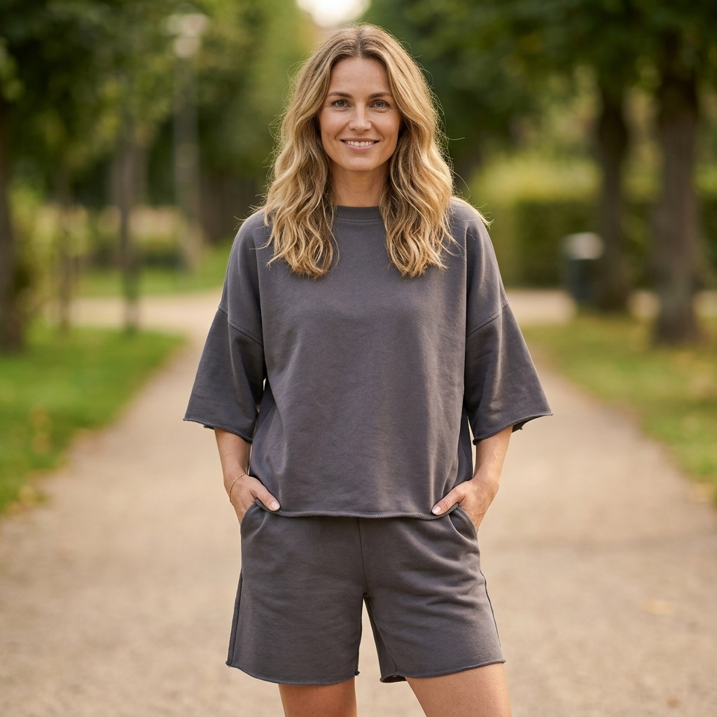 Lounge-sæt med Afslappet Pasform | Blød Komfort & Matchende Shorts | Perfekt til Hverdag og Afslapning