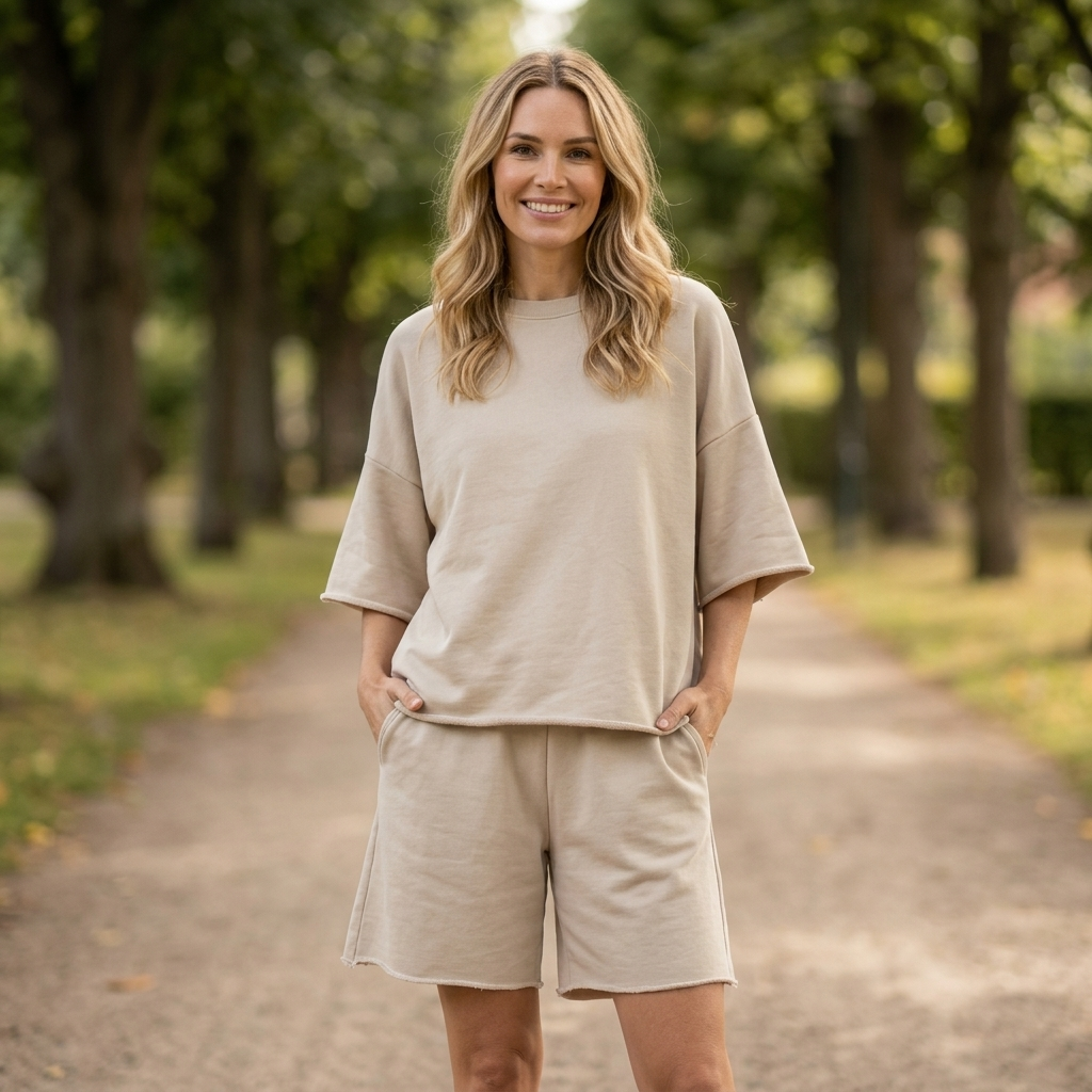 Lounge-sæt med Afslappet Pasform | Blød Komfort & Matchende Shorts | Perfekt til Hverdag og Afslapning