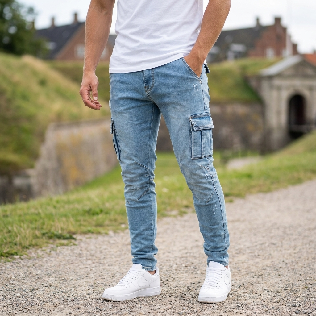 Casual Cargo-Jeans med Utility-Lommer | Slank Pasform & Fleksibel Komfort | Moderne Hverdagsstil