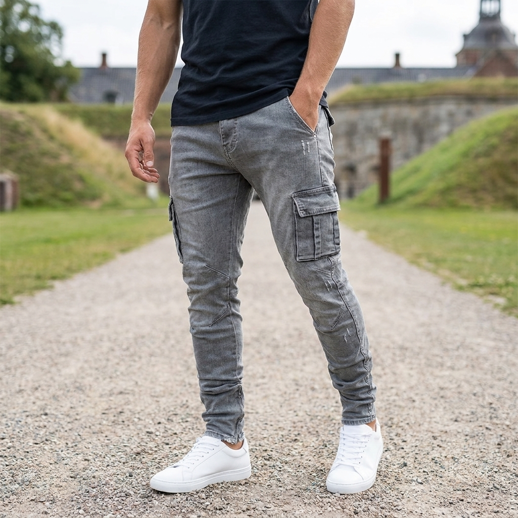 Casual Cargo-Jeans med Utility-Lommer | Slank Pasform & Fleksibel Komfort | Moderne Hverdagsstil