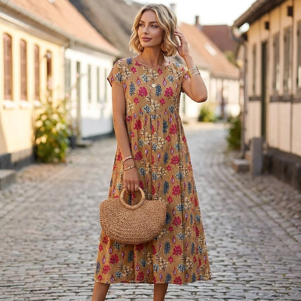 Behagelig Sommerkjole med Blomstermønster | Afslappet Pasform & Praktiske Lommer | Let Komfort til Varme Dage