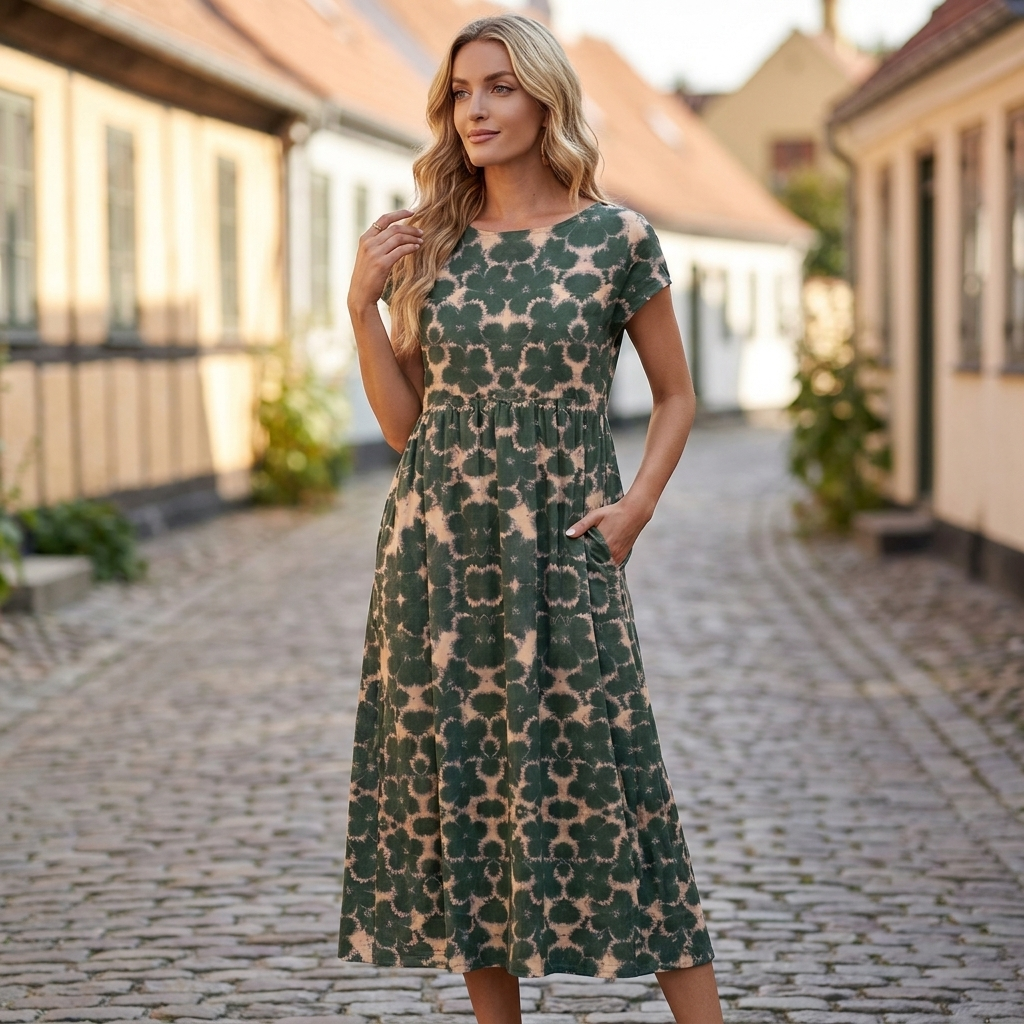Behagelig Sommerkjole med Blomstermønster | Afslappet Pasform & Praktiske Lommer | Let Komfort til Varme Dage
