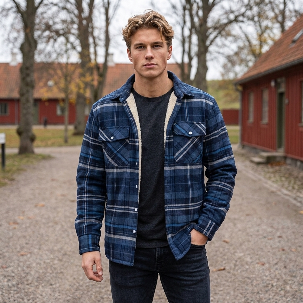 Sherpa-foret Ternet Jakke til Herre | Varm Sherpa-foring & Klassisk Skovmandsdesign | Komfort til Kølige Dage