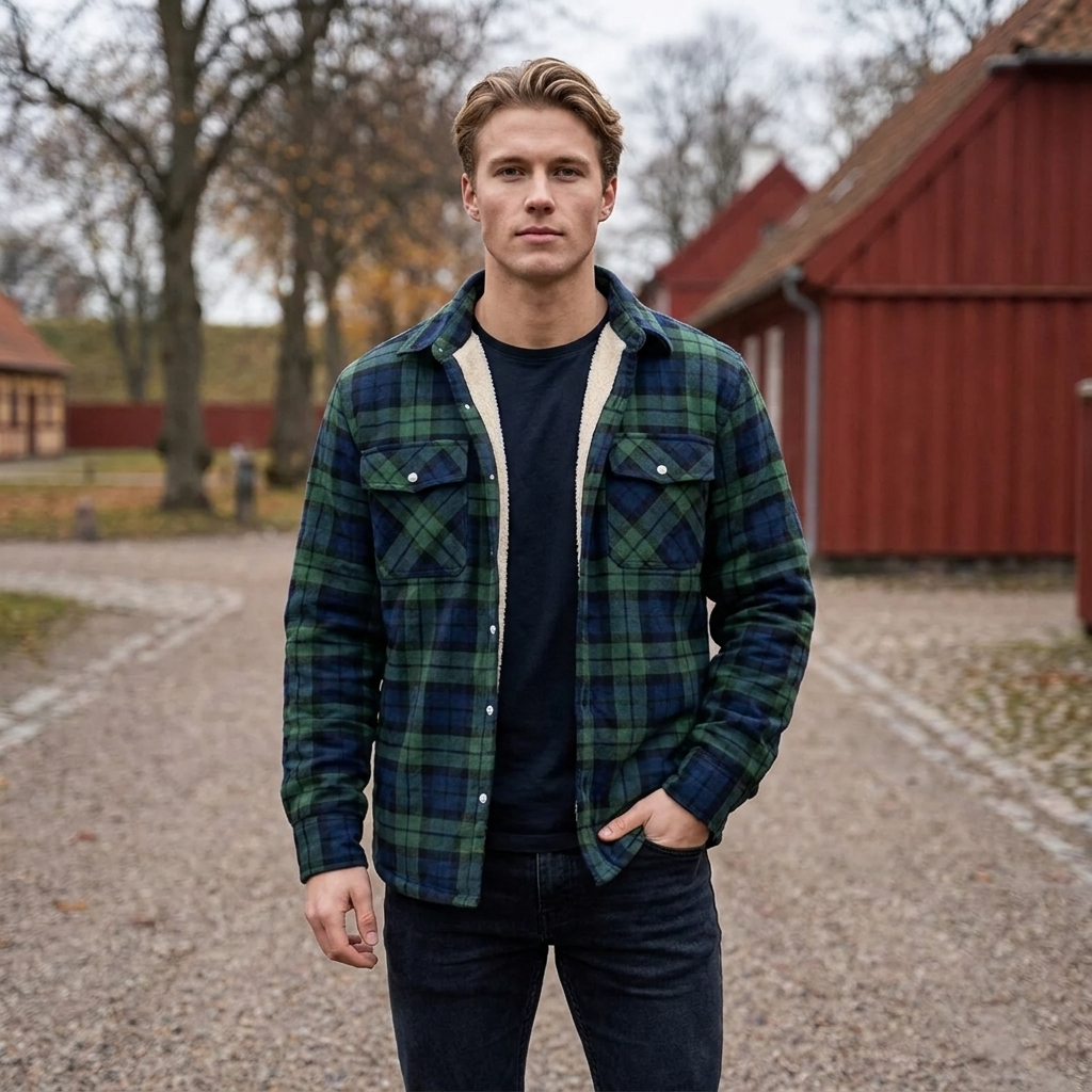 Sherpa-foret Ternet Jakke til Herre | Varm Sherpa-foring & Klassisk Skovmandsdesign | Komfort til Kølige Dage