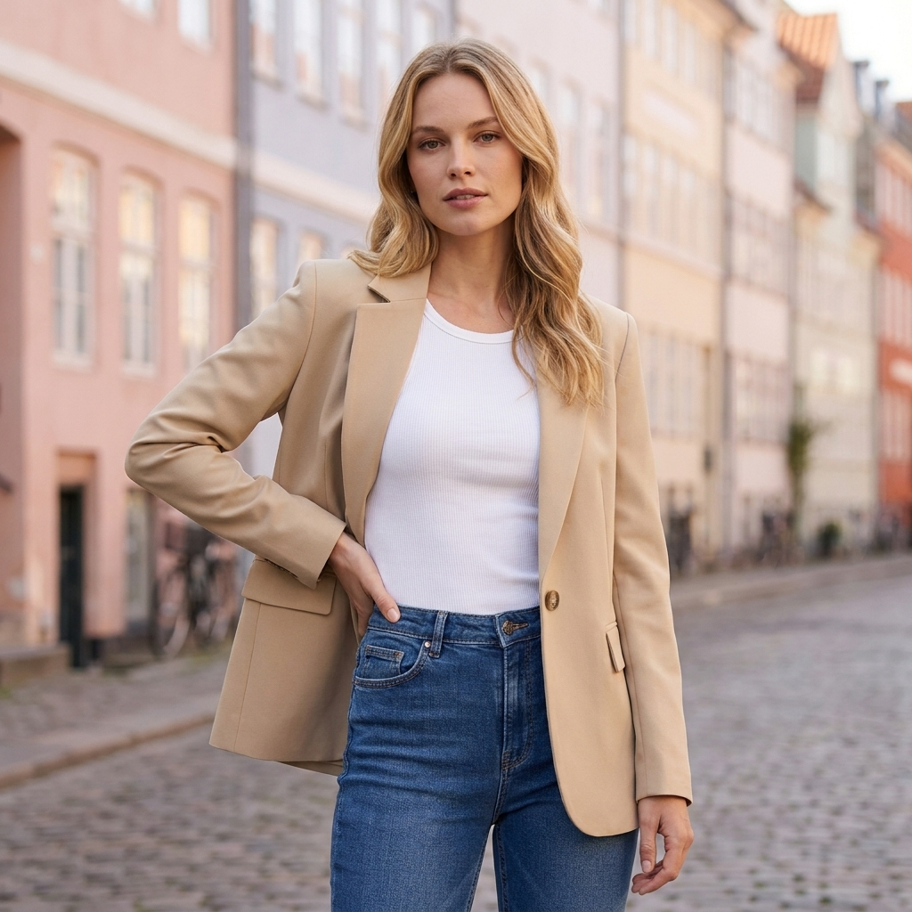 Blazer med Reverskrave og Enkelt Knap | Skræddersyet Pasform & Tidløst Design | Elegant til Arbejde og Hverdag