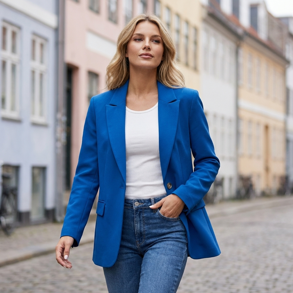 Blazer med Reverskrave og Enkelt Knap | Skræddersyet Pasform & Tidløst Design | Elegant til Arbejde og Hverdag