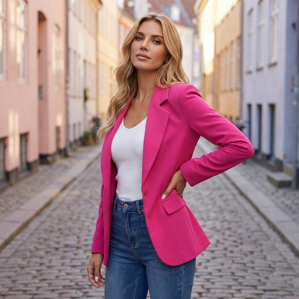 Blazer med Reverskrave og Enkelt Knap | Skræddersyet Pasform & Tidløst Design | Elegant til Arbejde og Hverdag