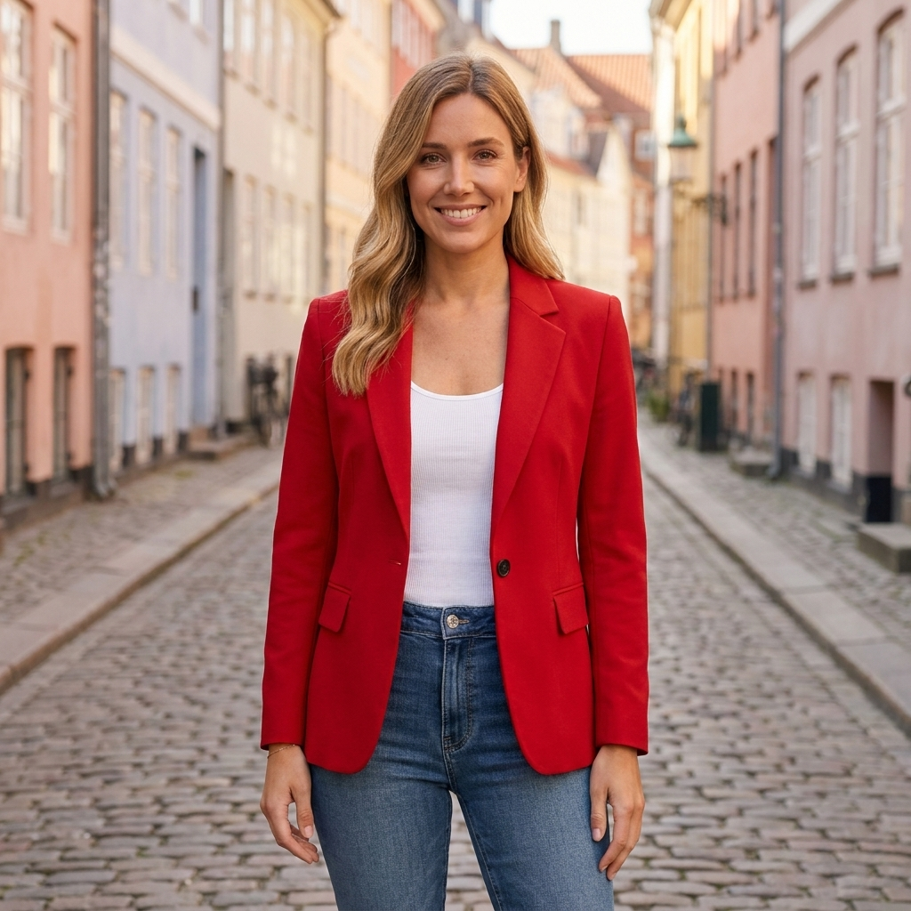 Blazer med Reverskrave og Enkelt Knap | Skræddersyet Pasform & Tidløst Design | Elegant til Arbejde og Hverdag
