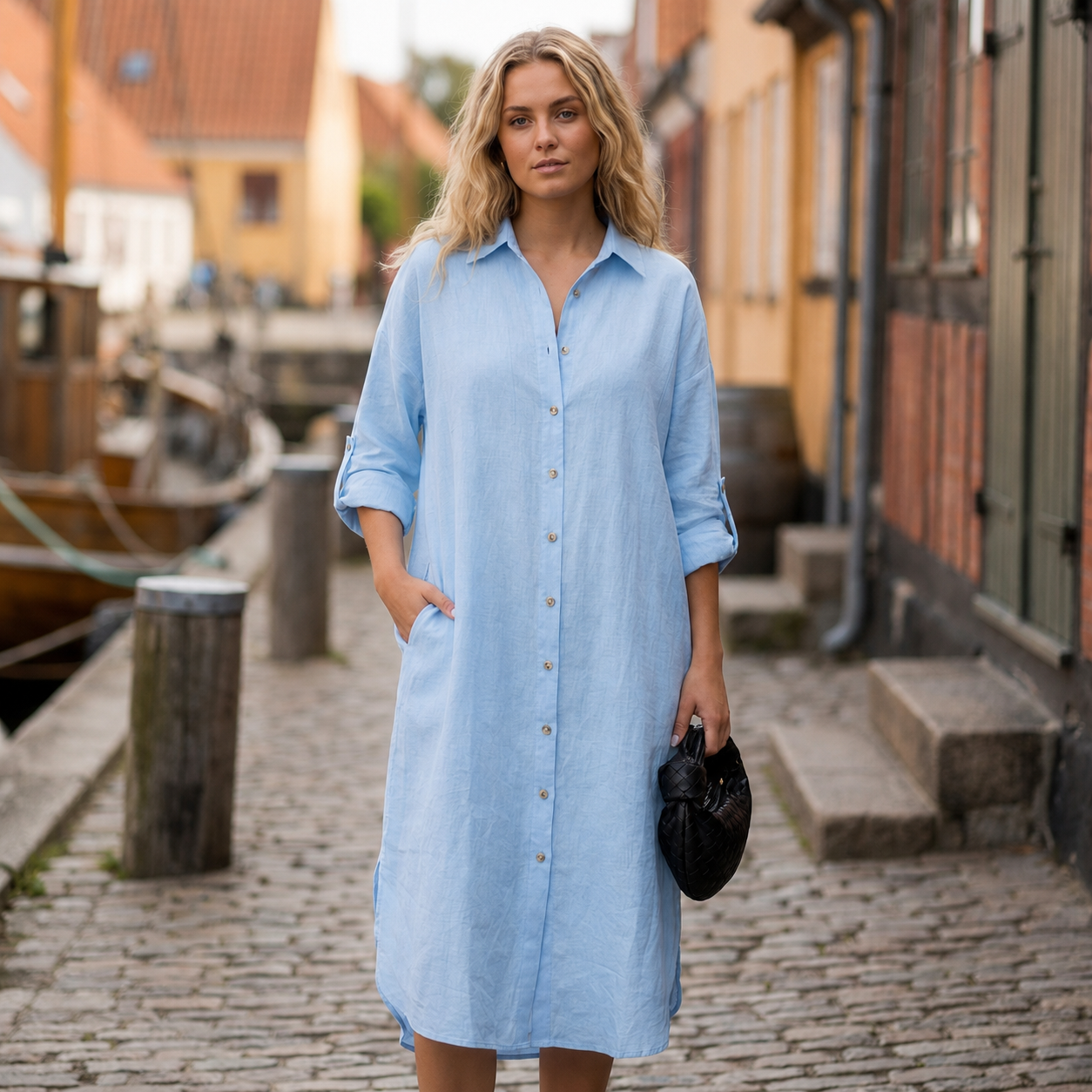 Sommerkjole med Knaplukning | Klassisk Skjortekrave & Afslappet Pasform | Let Komfort til Varme Dage