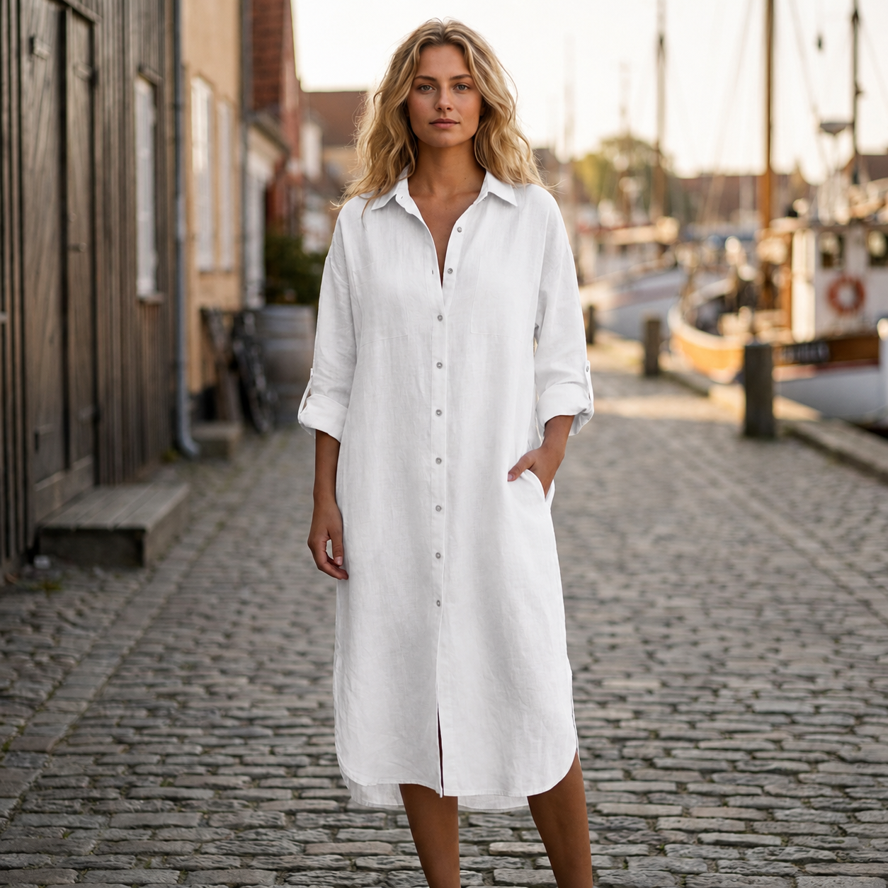 Sommerkjole med Knaplukning | Klassisk Skjortekrave & Afslappet Pasform | Let Komfort til Varme Dage
