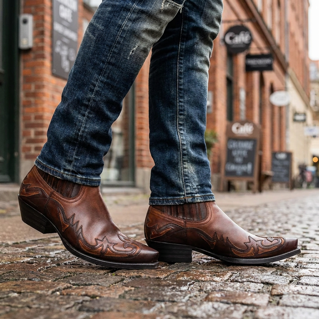 Cowboystøvler med Broderede Detaljer | Spids Tå & Komfortabel Blokhæl | Klassisk Westernstil